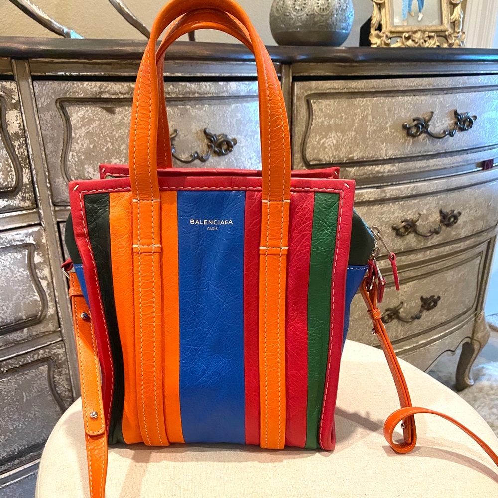 Balenciaga Bazar Shoipper XS AJ Stripe Cuir Bag